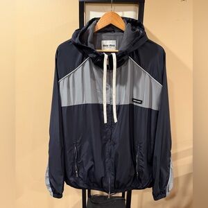 Miu Miu Technical Silk Navy / Grey Zipper Blouson Windbreaker Jacket
